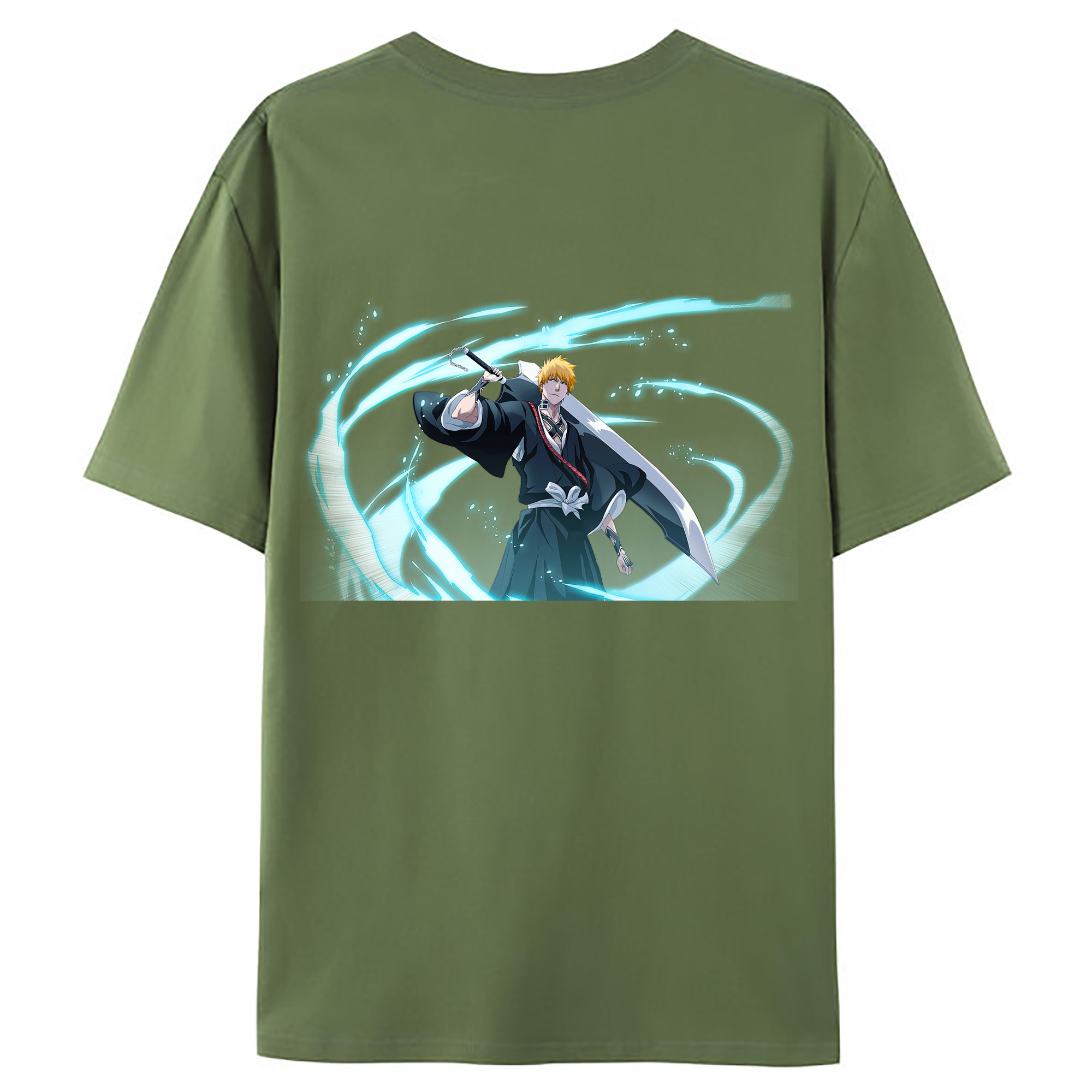 （画像用） ブリーチ 黒崎一護（くろさき いちご）BLEACH Kurosaki Ichigo 綿100％ メンズ半袖Tシャツ（バックプリント） 通気性